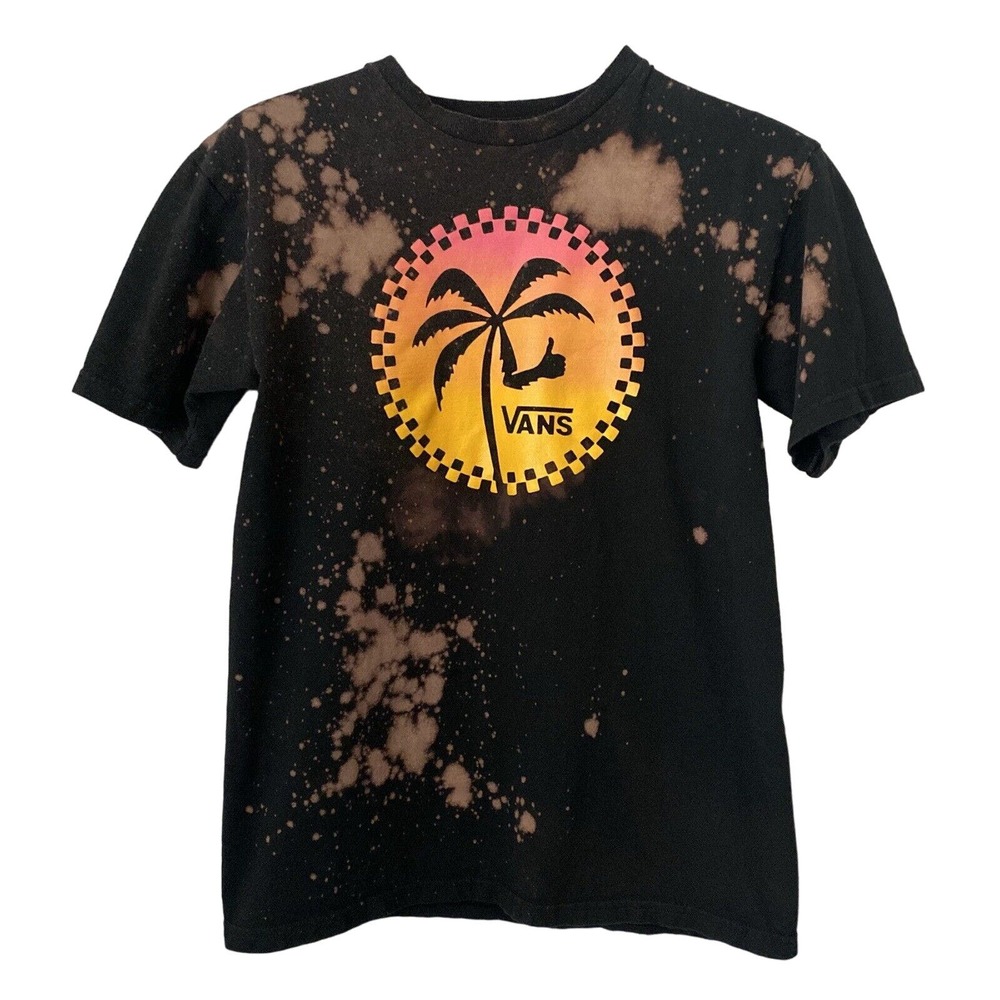 🌵 Vans Unisex Palm Tree Thumbs Up Upcycled Bleached Distressed T-Shirt - Medium